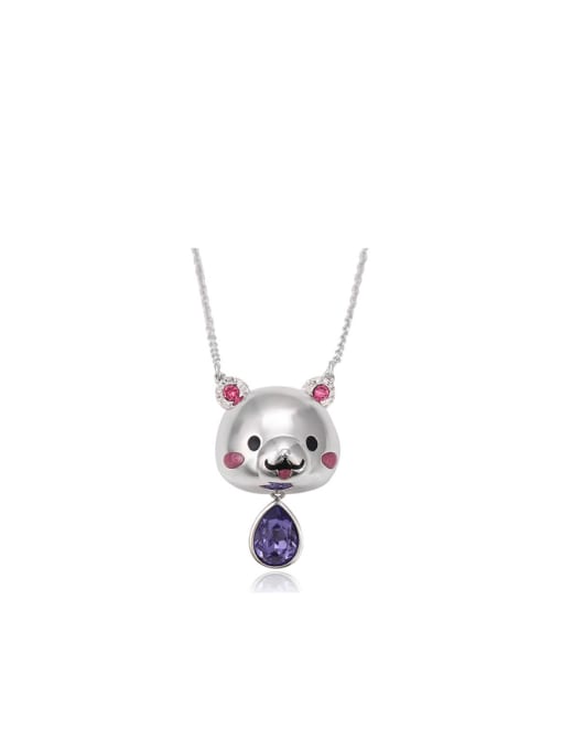 XP Copper Alloy White Gold Plated Cartoon Bear Crystal Necklace 0