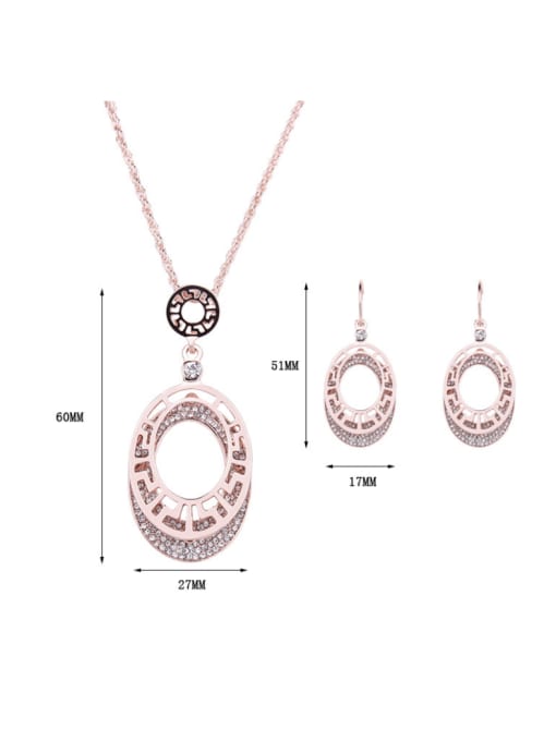 BESTIE Alloy Rose Gold Plated Fashion Rhinestones Hollow Oval Two Pieces Jewelry Set 3