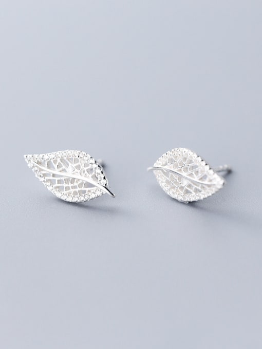 Rosh 925 Sterling Silver WithCubic Zirconia Simplistic Hollow Leaf Stud Earrings 1