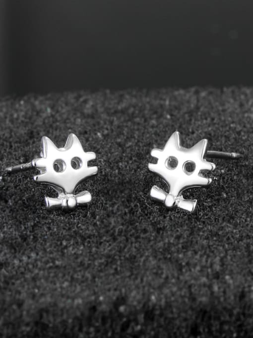 SANTIAGO Tiny Cute Cat 925 Sterling Silver Stud Earrings 2