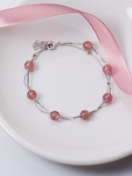 Rosh All-match Double Layer Pink Crystal S925 Silver Bracelet 0