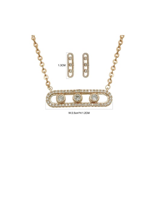Champagne gold Copper With Cubic Zirconia Simplistic Hollow Geometric Earrings And Necklaces 2 Piece Jewelry Set