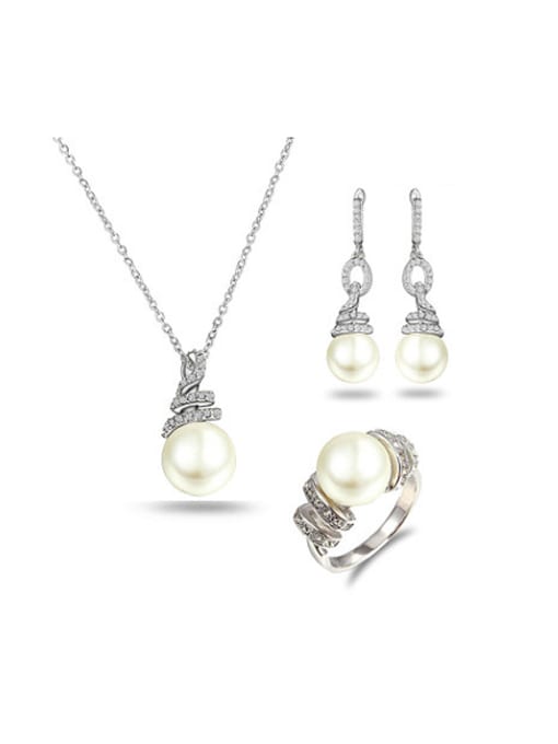 SANTIAGO Elegant Platinum Plated Artificial Pearl Three Pieces Jewelry Set 0