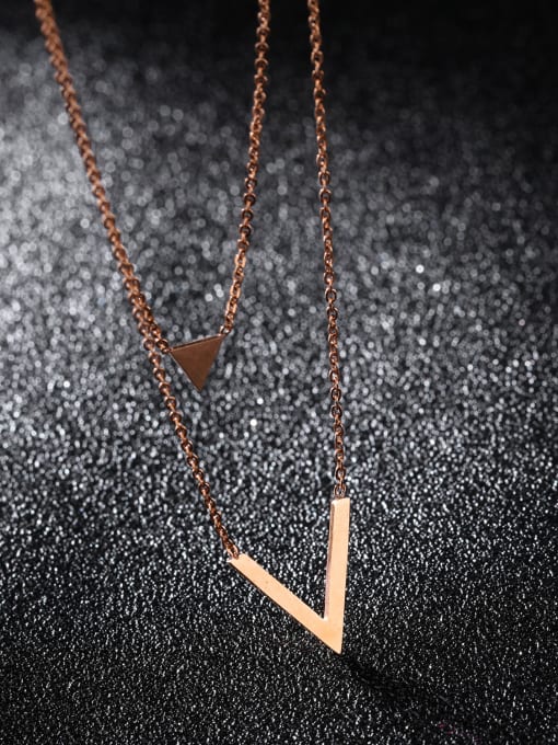 Open Sky Stainless Steel With Rose Gold Plated Simplistic Double triangular V Necklaces 2
