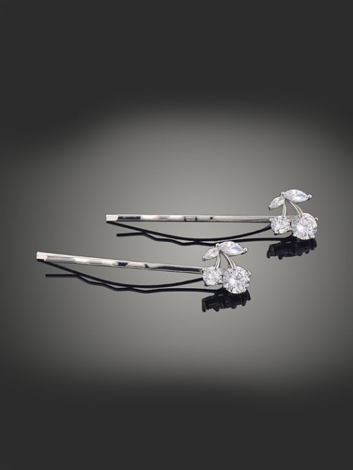 Wei Jia Simple Little Zircon-studded Cherry Platinum Plated Hairpin 0