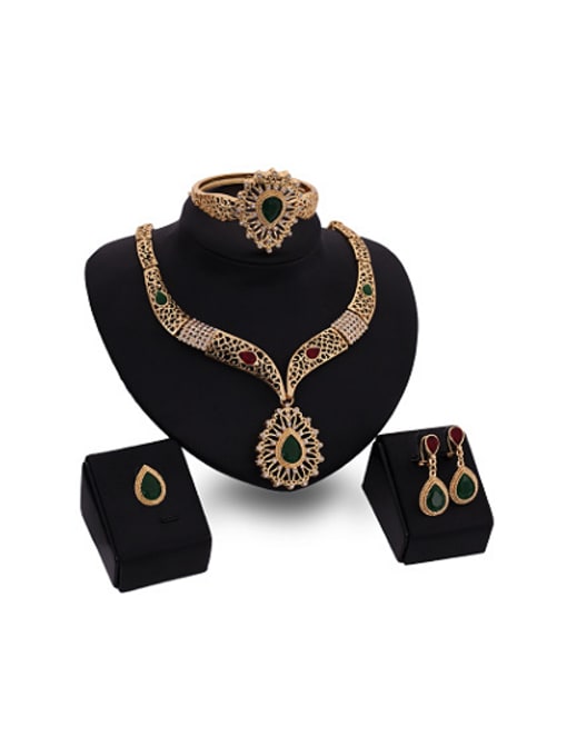 BESTIE Alloy Imitation-gold Plated Ethnic style Water Drop shaped Stones Four Pieces Jewelry Set 0