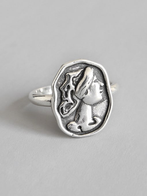 DAKA 925 Sterling Silver With Antique Silver Plated Vintage Face Rings
