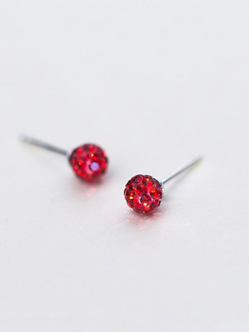 Red diamond ball studs 925 Sterling Silver With  Cute Christmas gift Stud Earrings