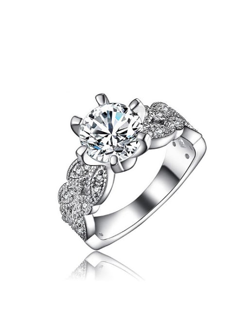 Platinum Fashion Cubic AAA Zirconias Little Leaves Copper Ring