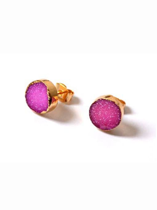 Red Tiny Natural Crystal Round Gold Plated Stud Earrings