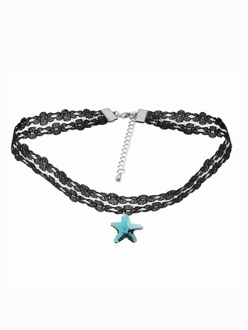 blue Personalized Starfish austrian Crystal Lace Band Necklace