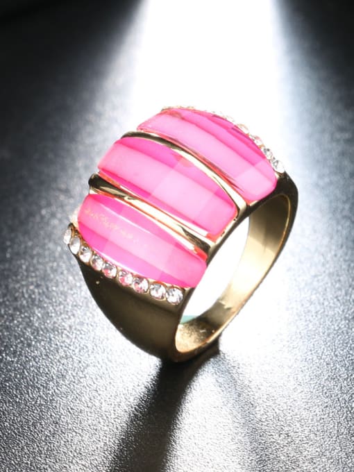 Pink Personalized Resin stones White Rhinestones Alloy Ring