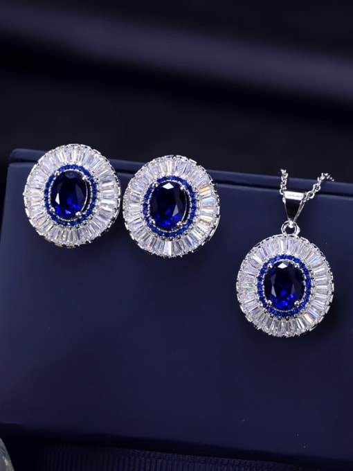 Blue AAA Zircon earring Necklace Jewelry  Set