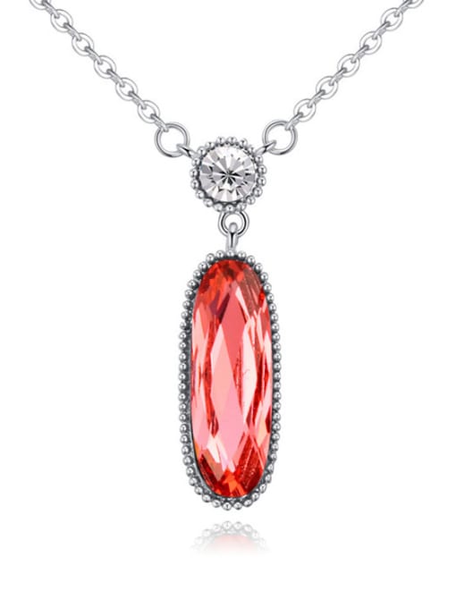 Red Simple Oval austrian Crystal Pendant Alloy Necklace