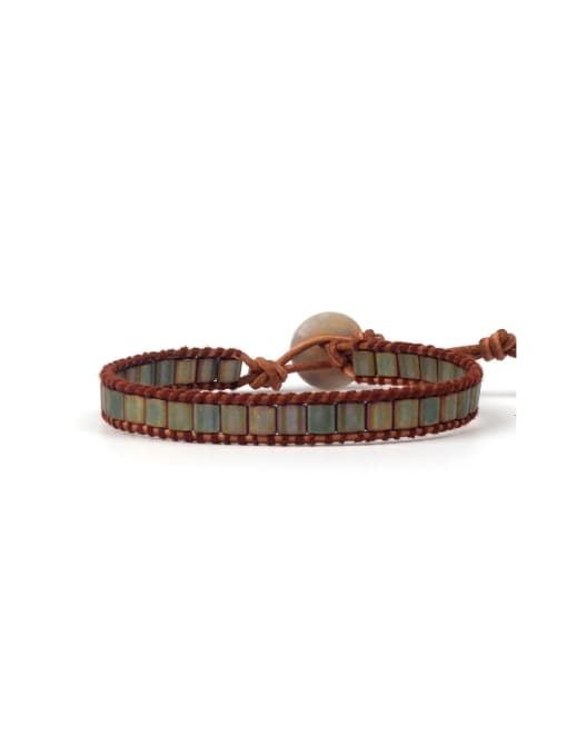HB621-A Rectangle Natural Stones Woven Leather Fashion Bracelet