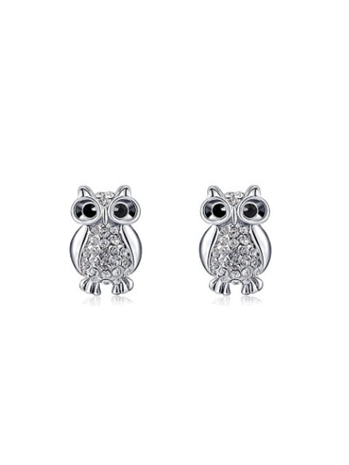 Platinum Cute Austria Crystal Owl Shaped Stud Earrings