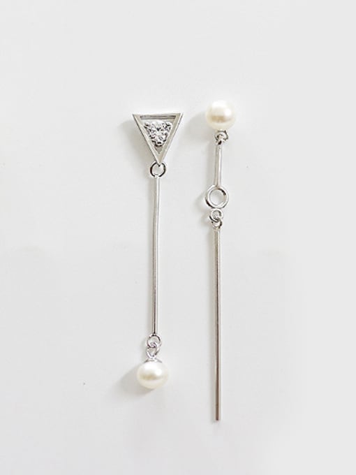 DAKA Fashion White Freshwater Pearl Cubic Zircon Silver Stud Earrings 2