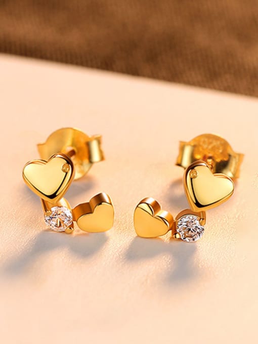 18K Gold 925 Sterling Silver With Delicate Heart Stud Earrings