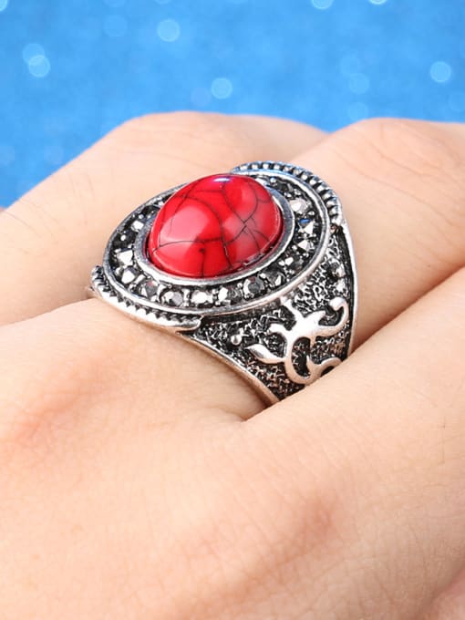 Gujin Antique Silver Plated Turquoise stone Alloy Ring 1