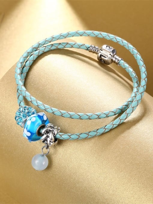 Blue Temperament Double Layer Carnelian Artificial Leather Bracelet