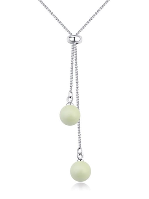 green Simple Two Imitation Pearls Tassel Pendant Alloy Necklace