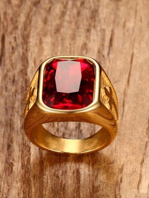 CONG Personality Red Square Shaped Gold Plated Rhinestone Titanium Ring 1