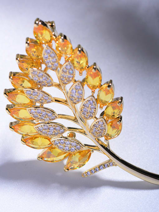 yellow Copper With  Cubic Zirconia Fashion Leaf Brooches