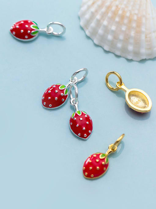 FAN 925 Sterling Silver With Platinum Plated Personality Friut Strawberry  Charms 1