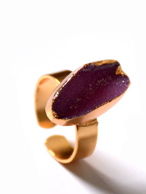 Purple Gold Plated Irregular Natural Crystal Opening Ring