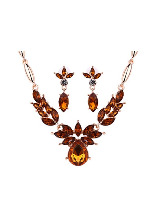 brown Alloy Rose Gold Plated Fashion Stones Flower-shaped Two Pieces Jewelry Set