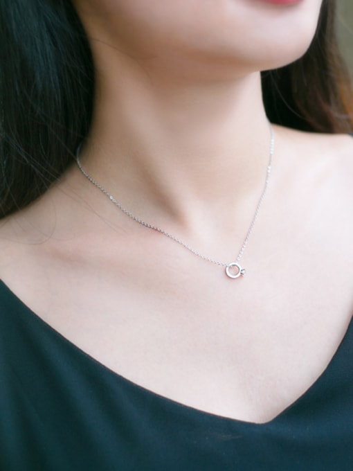 Rosh S925 silver mini ring shape zircon necklace 1