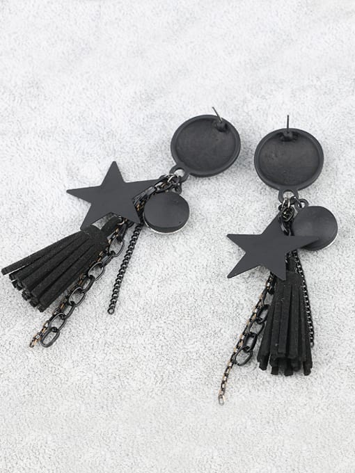 Gujin Fashion Gun Color Plated Black Resin stone Velvet Tassels Drop Earrings 2