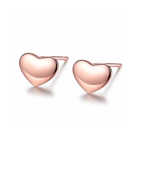 CCUI 925 Sterling Silver With Rose Gold Plated Simplistic Heart Stud Earrings 0