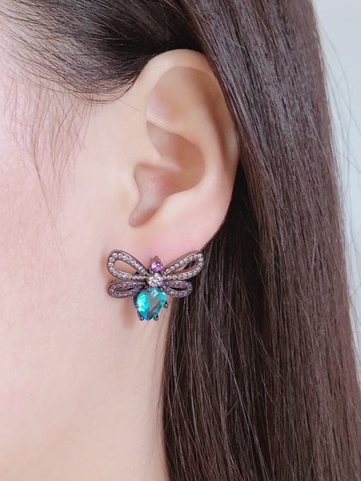 ROSS Copper With Glass stone Cute Insect honeybee Stud Earrings 1