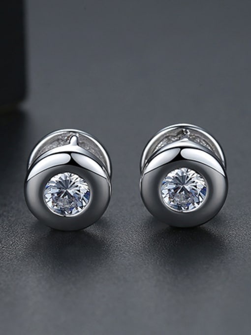 Platinum Copper  With Cubic Zirconia  Simplistic Round Stud Earrings