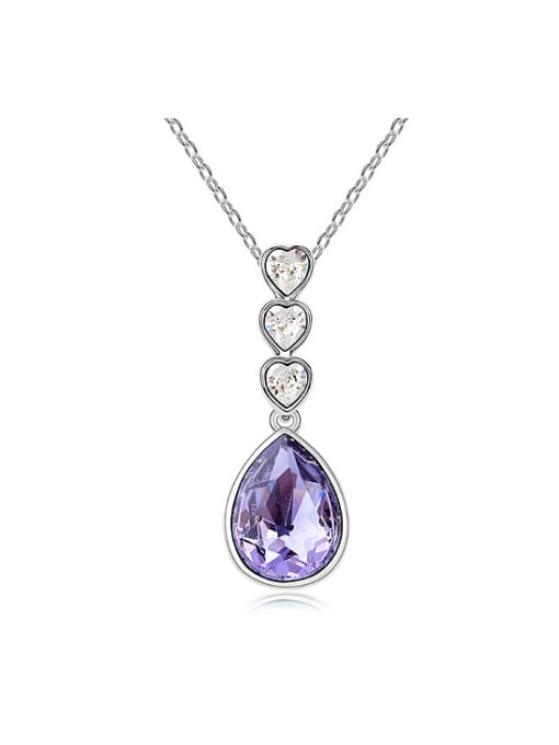QIANZI Simple Water Drop Heart austrian Crystals Alloy Necklace