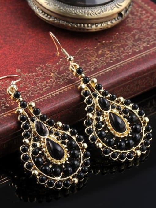 18k gold Elegant Water Drop Black Stone Drop Earrings