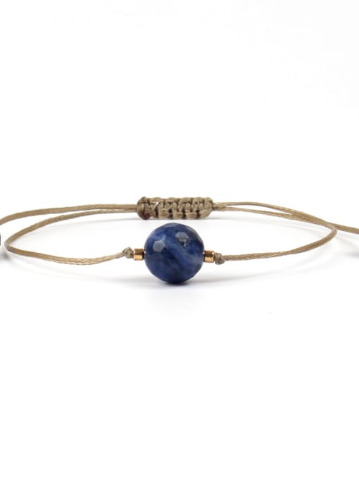 B6005-D Surface Blue Print Natural Stones Woven Leather Rope Bracelet