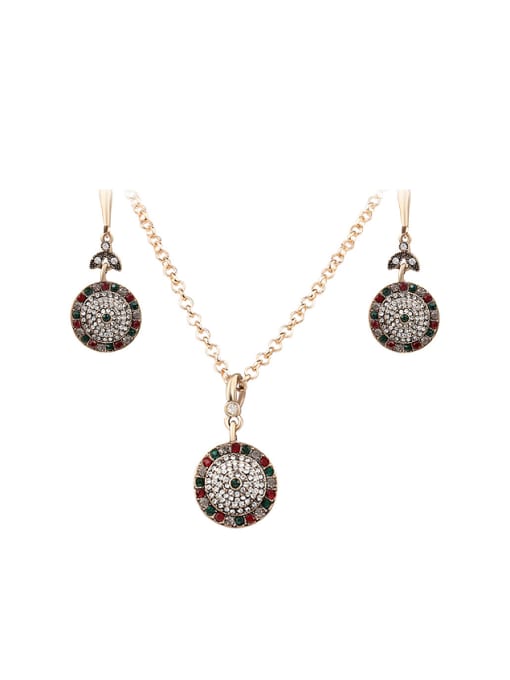 Gujin Fashion Cubic Rhinestones Gold Plated Round Two Pieces Jewelry Set