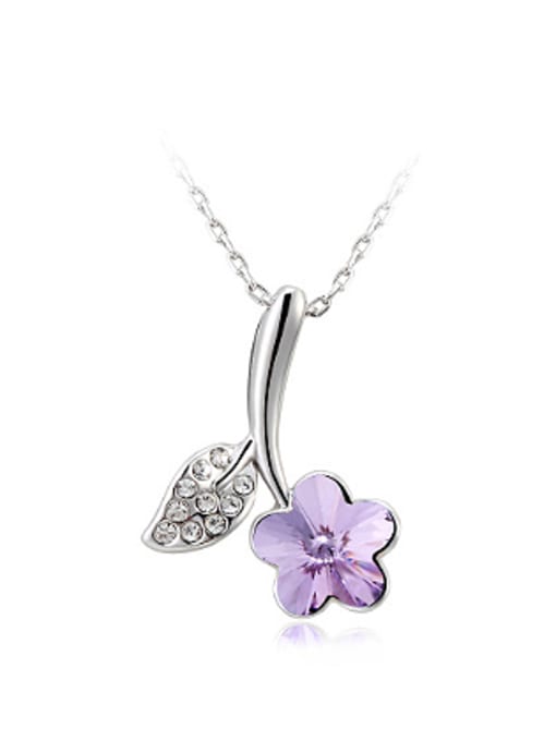Purple Fashion Leaf Flowery Austria Crystal Necklace