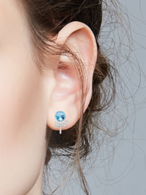CEIDAI Fashion Blue austrian Crystals Little Bowknot 925 Silver Stud Earrings 1