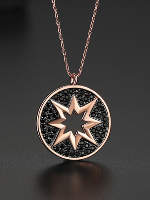 rose-T11H18 Copper With Rose Gold Plated Simplistic Hollow Star Necklaces