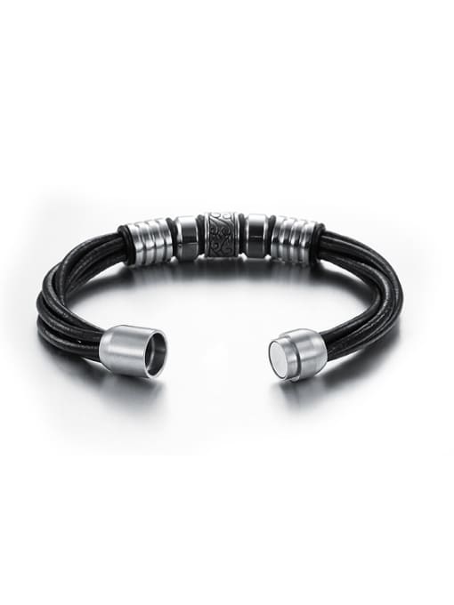Open Sky Personalized Titanium Artificial Leather Men Bracelet 2