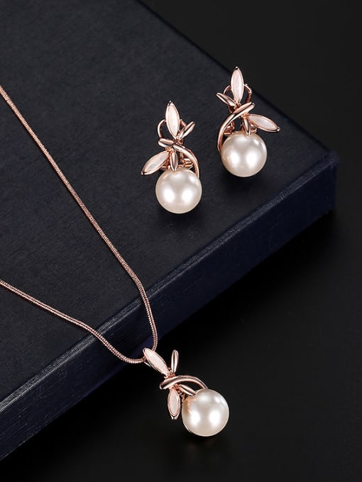 BESTIE Alloy Rose Gold Plated Fashion Artificial Pearl Two Pieces Jewelry Set 1