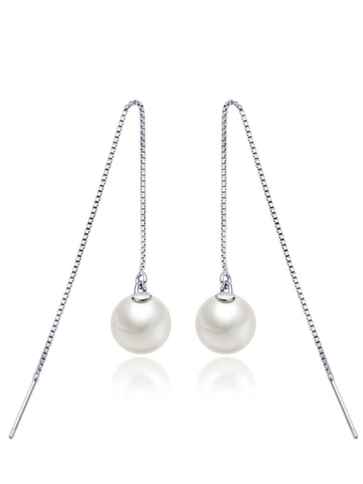8mm platinum Women Elegant S925 Silver Artificial Pearl Drop Earrings