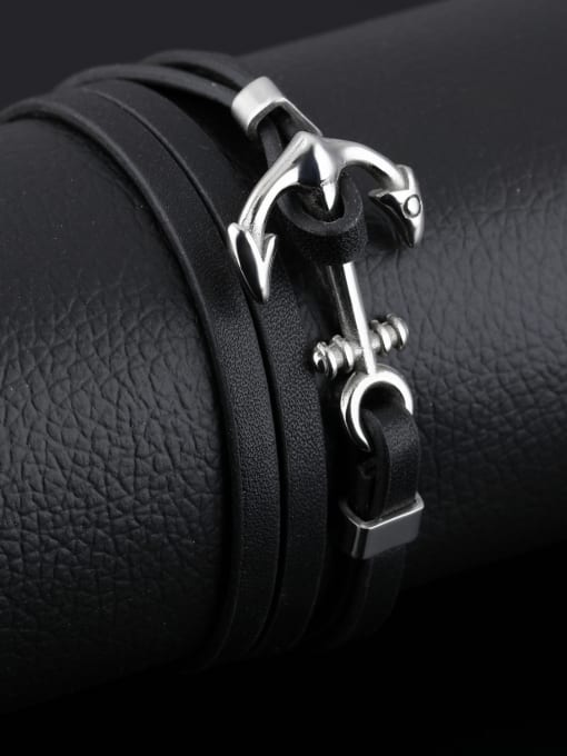 Open Sky Fashion Ship Anchor Black Artificial Leather Bracelet 2