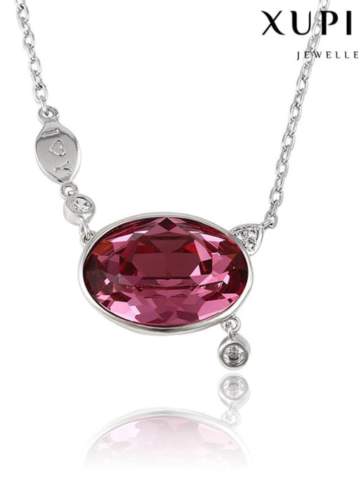 fuchsia Copper Alloy White Gold Plated Fashion Egg-shaped Crystal Necklace