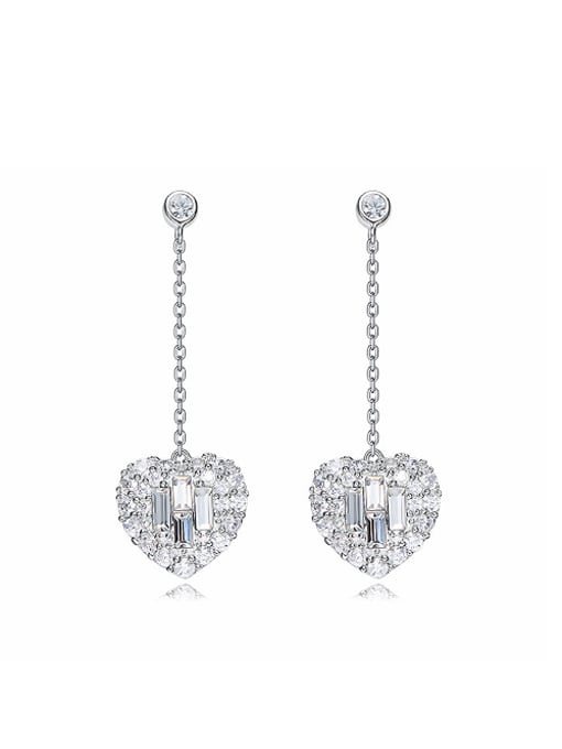 white Fashion Heart austrian Crystals-covered 925 Silver Stud Earrings