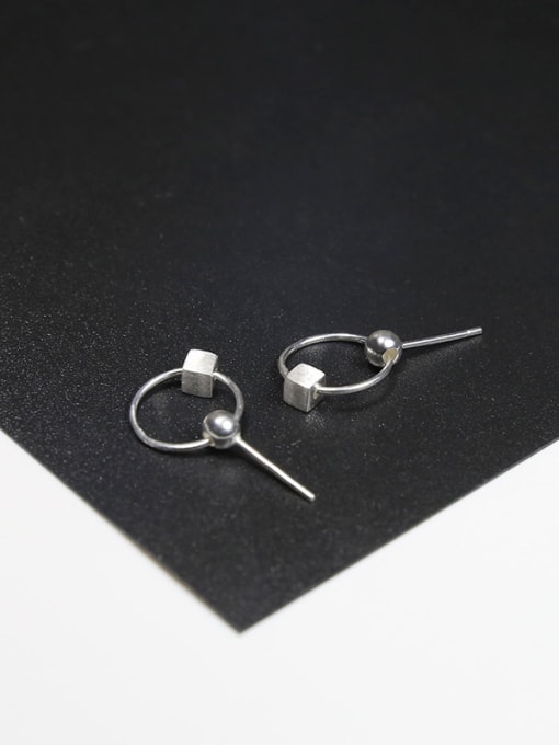 Peng Yuan Simple Hollow Round Tiny Cube 925 Silver Stud Earrings 2