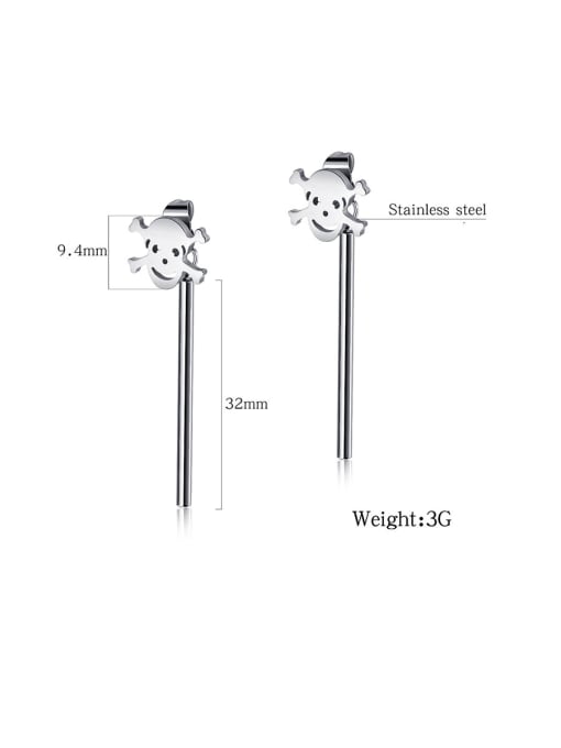 Open Sky Stainless Steel With Platinum Plated Vintage Smooth Skull Threader Earrings 3